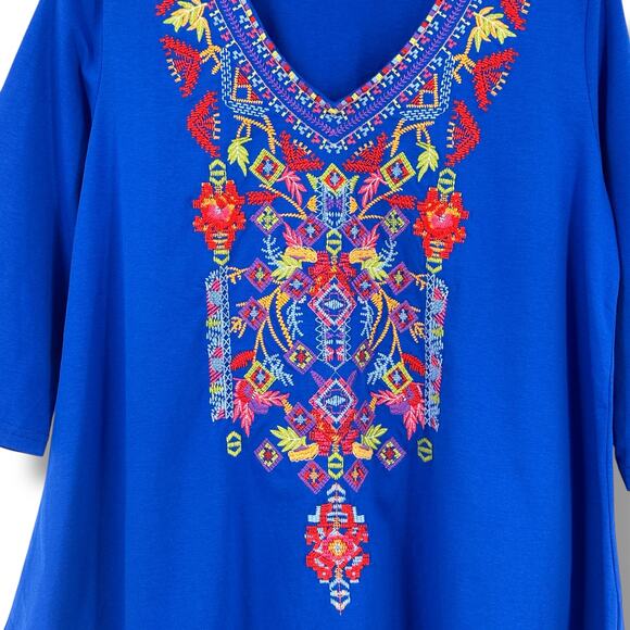 New Calessa Boho Southwestern Embroidered A-Line Tunic Top Shirt Size Small - Picture 3 of 7